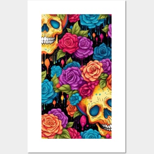 Floral skulls Posters and Art